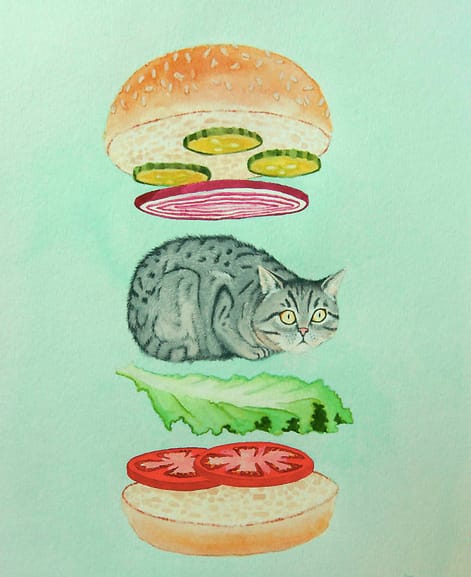 drawing of a cat as a hamburger