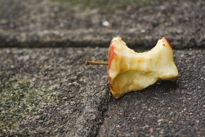 apple core on the ground