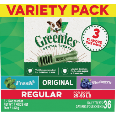 Greenies Regular Three Flavor Variety Pack Dental Dog Treats